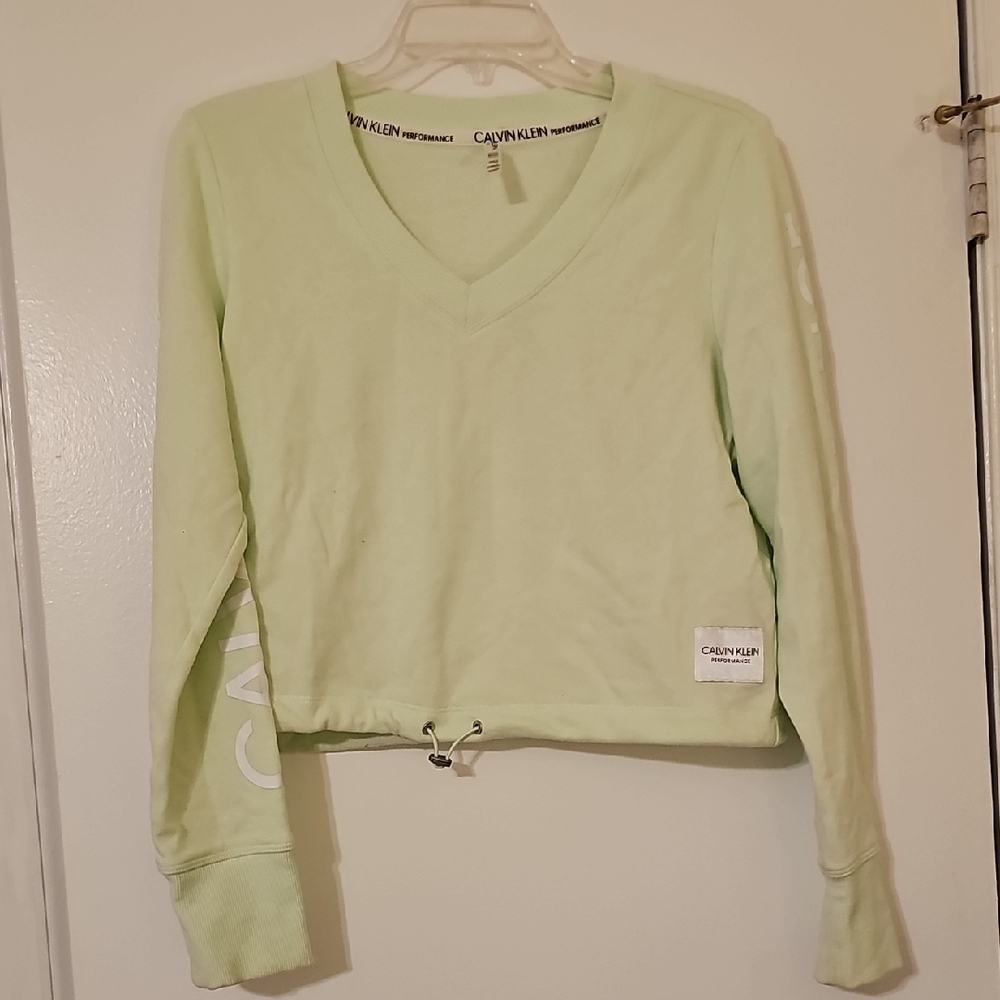 Calvin Klein Women's Light Green V-Neck Top